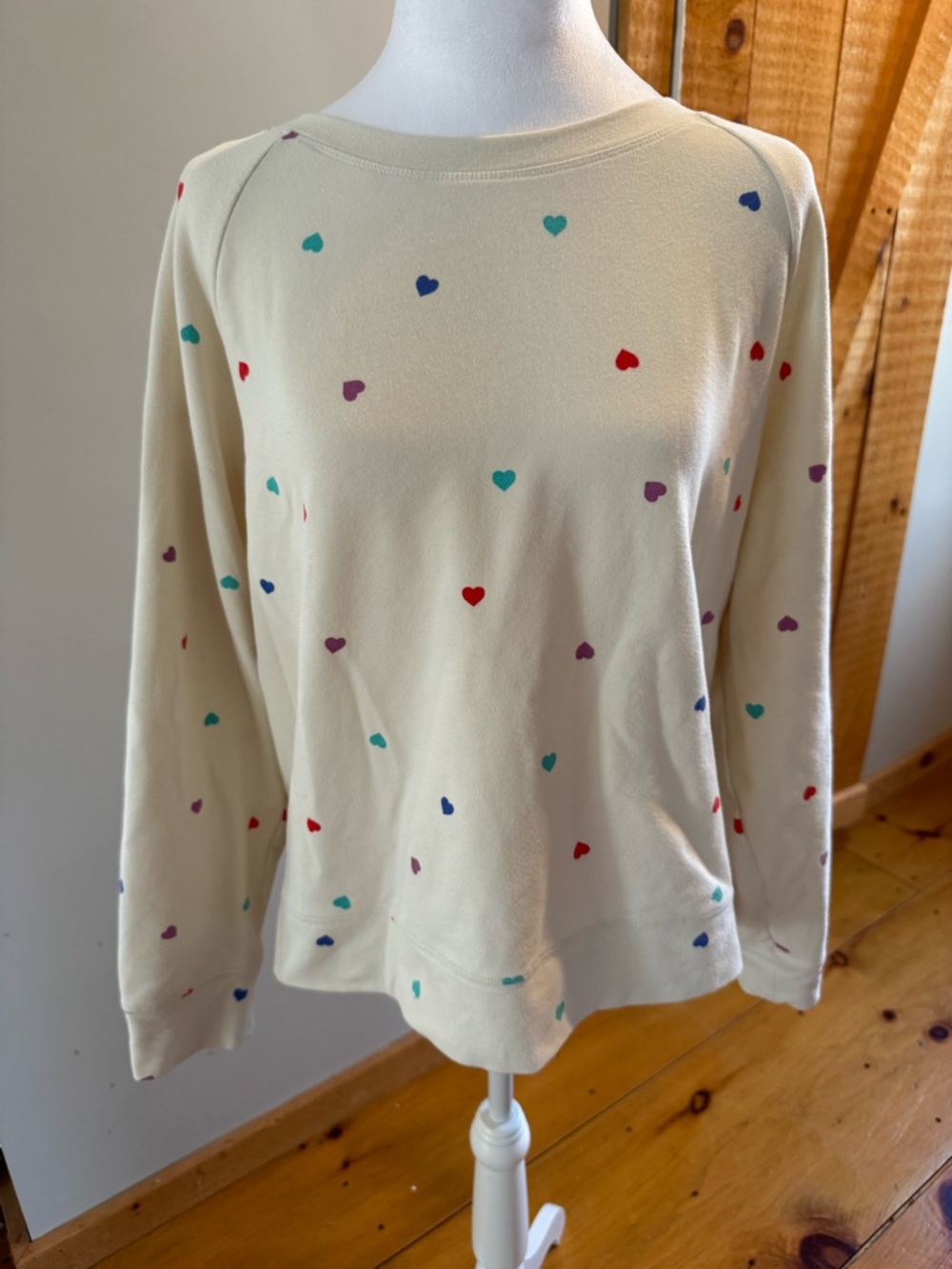 Wildfox Cream Multicolor Heart-Print Long Sleeve Women's Sweatshirt, XXL